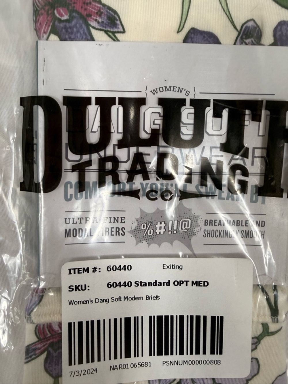 NWT Duluth Trading Co Cream Briefs with Green & Purple Floral Print size med - Picture 3 of 4